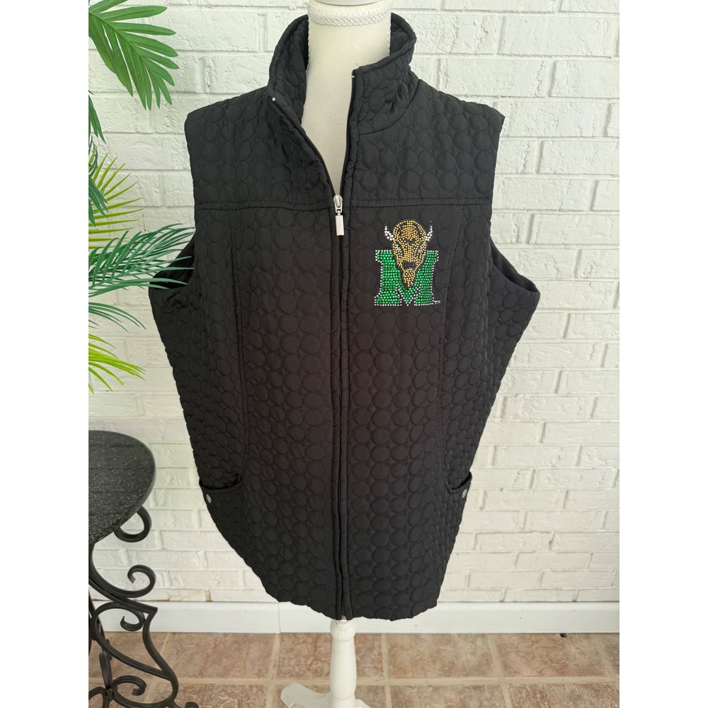 Nitro USA Quilted Vest Women 1X Black Excellent Marshall University Rhinestone